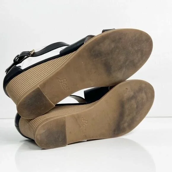 GH Bass & Co Womens 10 Black Leather Crisscross Strap Wedge Heel Renae Sandals - Picture 8 of 12